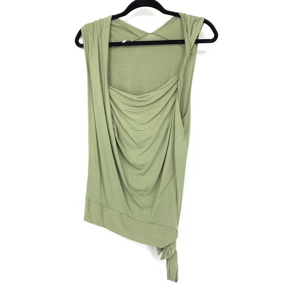 Kookai Sleeveless Draped Twisted Strap Top Womens Sz 2 US M Tie Waist Green - Picture 1 of 6